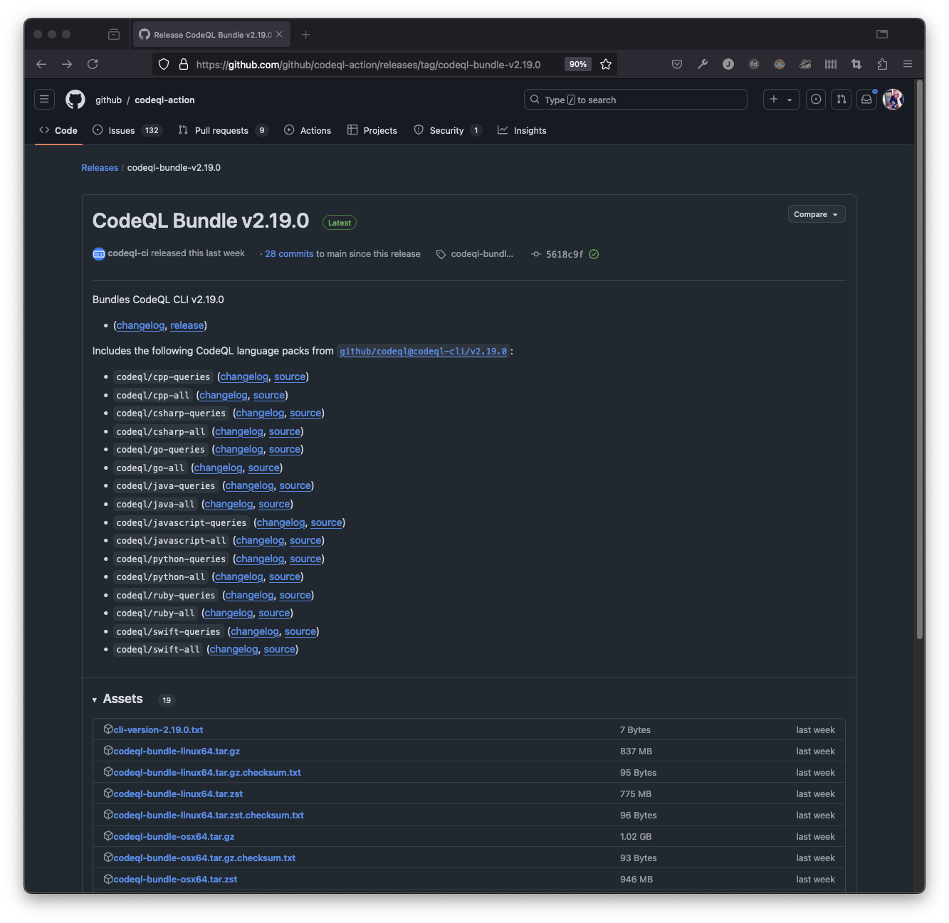 Screenshot of release description